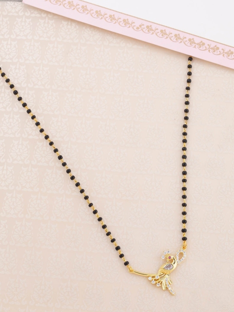 Voylla Women Gold-Plated & Black Beaded Mangalsutra