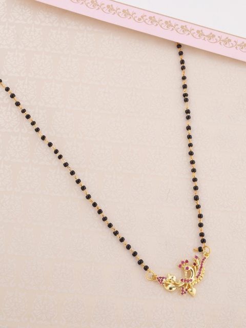 Voylla Women Gold-Plated & Black Beaded Mangalsutra