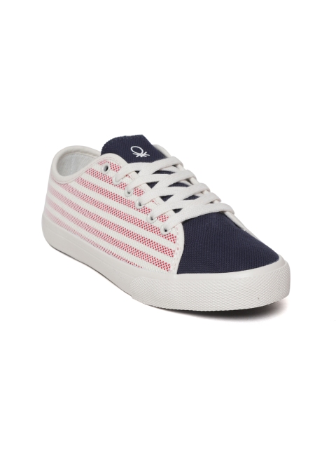 United Colors of Benetton Women Navy Blue & Pink Striped Sneakers