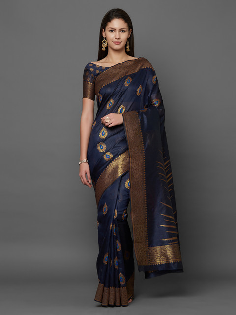 Mitera Navy Blue Silk Blend Woven Design Banarasi Saree
Mitera Navy Blue Silk Blend Woven Design Banarasi Saree
