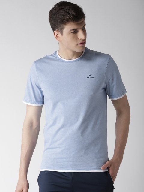 Alcis Men Blue Solid Round Neck T-shirt
