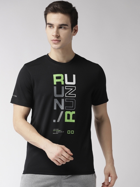 Alcis Men Black Printed Round Neck Running T-shirt