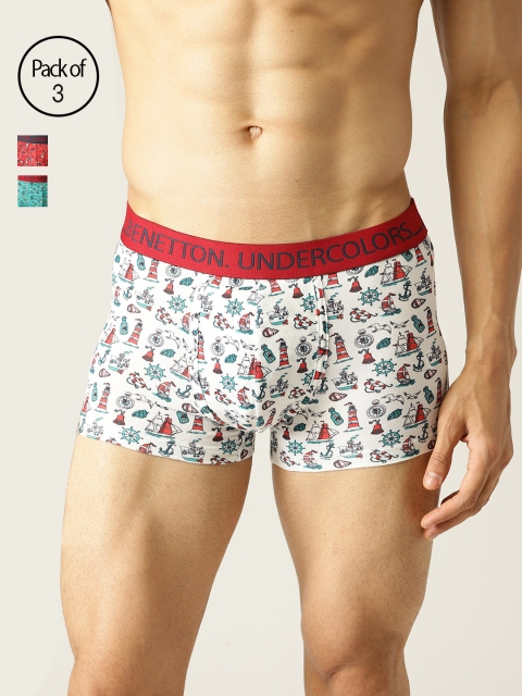 Undercolors of Benetton Men Pack of 3 Printed Trunks 19P3P80BP35DI901, White
