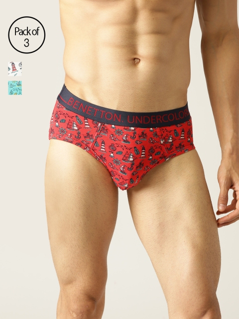 Undercolors of Benetton Men Pack of 3 Printed Basic Briefs 19P3P80VP34DI901, White