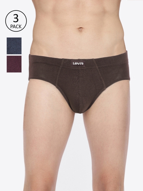 Levis Men Pack of 3 Solid Briefs BF-100CA-3PK-STYLE-011-539, Coffee brown