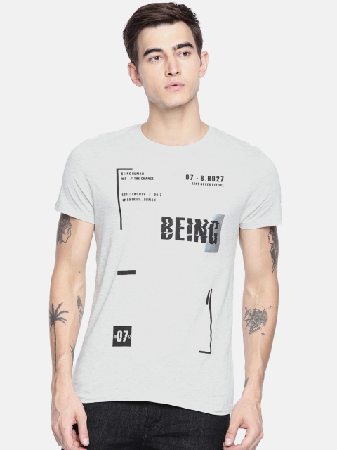 Being Human Clothing Men Grey Melange Printed T-shirt