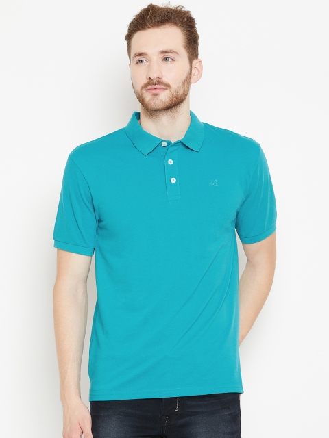 HARBORNBAY Men Blue Solid Polo Collar T-shirt