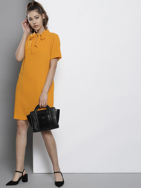 DOROTHY PERKINS Women Mustard Yellow Solid A-Line Dress 
DOROTHY PERKINS Women Mustard Yellow Solid A-Line Dress