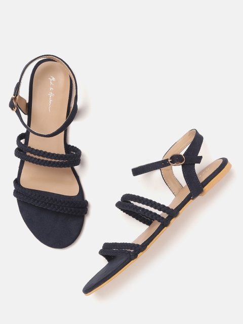 Mast & Harbour Women Navy Blue Braided Open Toe Flats