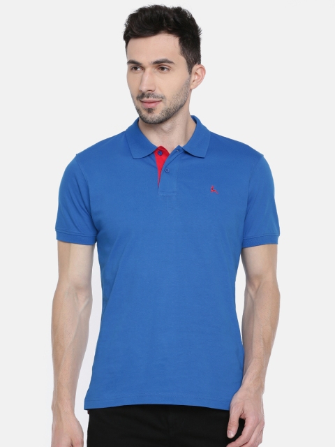 Parx Men Blue Solid Polo Collar T-shirt