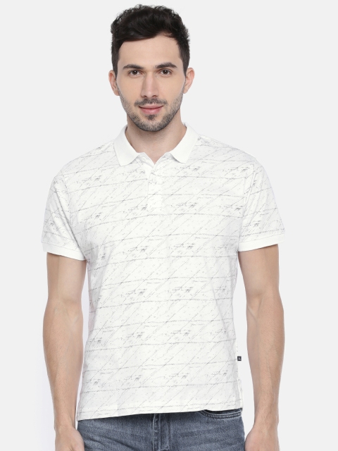 Parx Men White Printed Polo Collar T-shirt