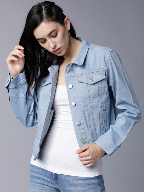 Tokyo Talkies Women Blue Solid Denim Jacket