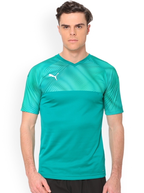 Puma Men Green Colourblocked V-Neck T-shirt