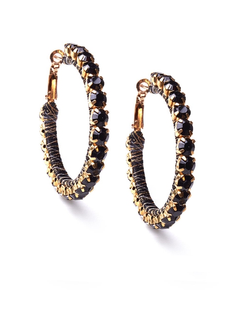 Foxy Sperks Gold-Toned & Black Circular Hoop Earrings