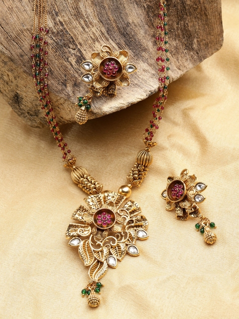 Priyaasi Pink & Green Antique Gold-Plated Stone-Studded Floral Handcrafted Jewellery Set
Priyaasi Pink & Green Antique Gold-Plated Stone-Studded Floral Handcrafted Jewellery Set
