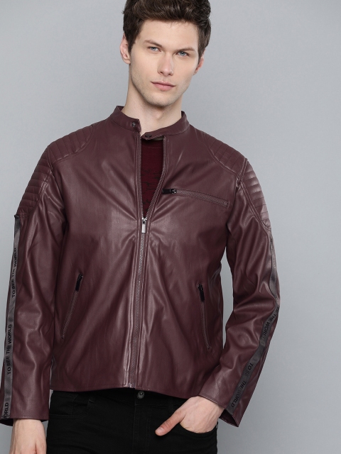 Harvard Men Maroon Solid Biker Jacket