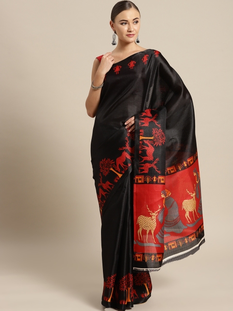 Ishin Black & Red Printed Saree
