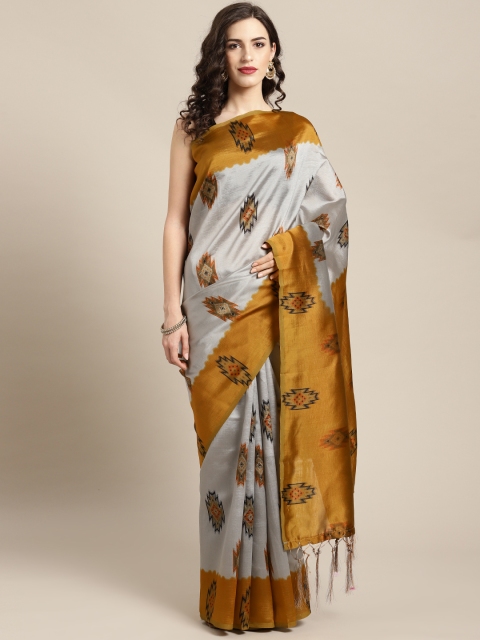 Ishin Grey & Mustard Brown Printed Saree