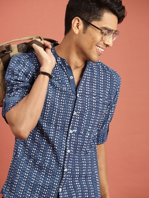 Taavi Men Indigo Hand Block Printed Casual Sustainable Shirt with Roll-Up Sleeves, Navy blue
Taavi Men Indigo Hand Block Printed Casual Sustainable Shirt with Roll-Up Sleeves, Navy blue