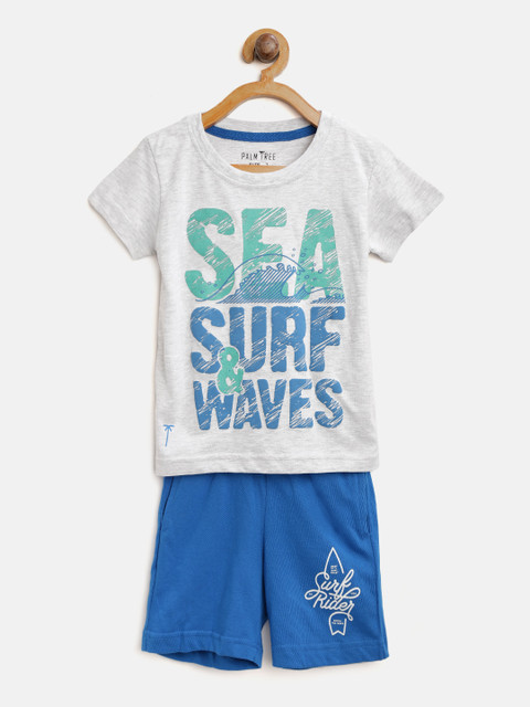 Palm Tree Boys Grey Melange & Blue Printed T-shirt with Shorts
Palm Tree Boys Grey Melange & Blue Printed T-shirt with Shorts