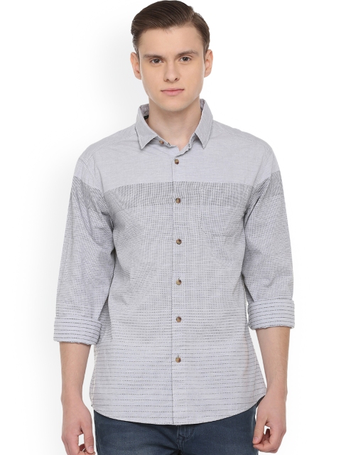 People Men Grey Slim Fit Printed Casual Shirt