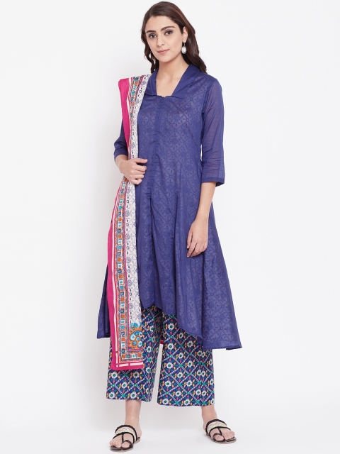 Biba Women Blue Solid Kurta with Palazzos & Dupatta
