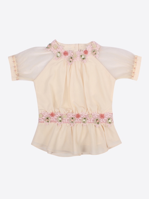 CUTECUMBER Girls Beige Self Design Top