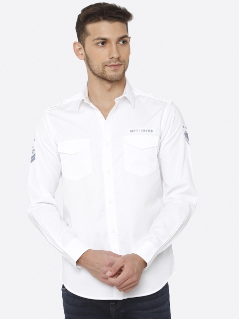 Mufti Men White Slim Fit Solid Casual Shirt