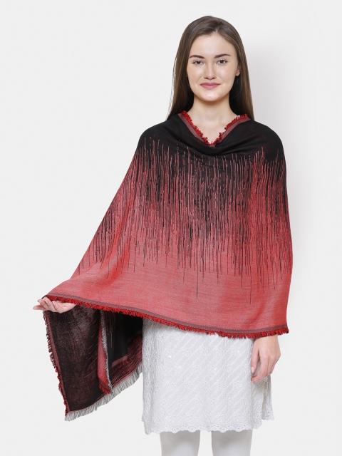 Anekaant Women Red & Black Woven Design Shawl