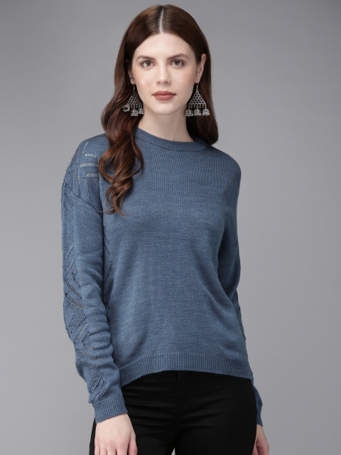 Anouk Women Blue Solid Sweater