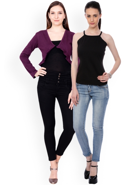 SCORPIOUS Women Pack of Shrug & Top, Black