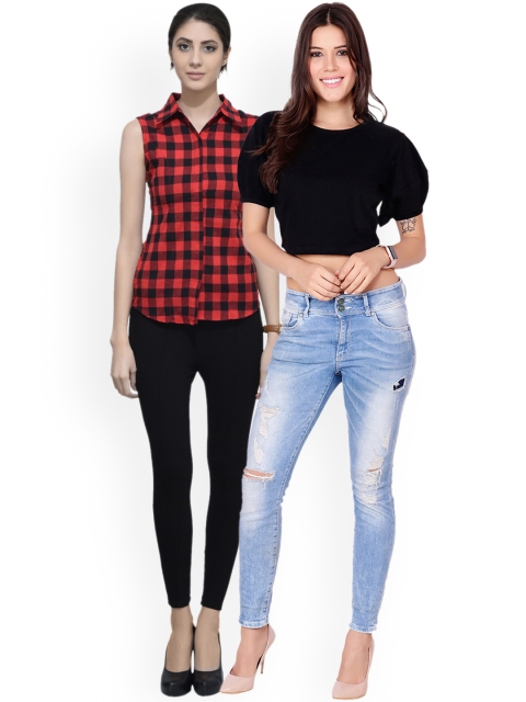 SCORPIOUS Women Pack of Shirt and Top, Black