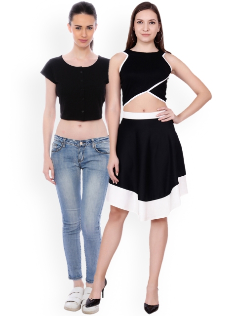 SCORPIUS Women Pack of 2 Crop Tops, Black