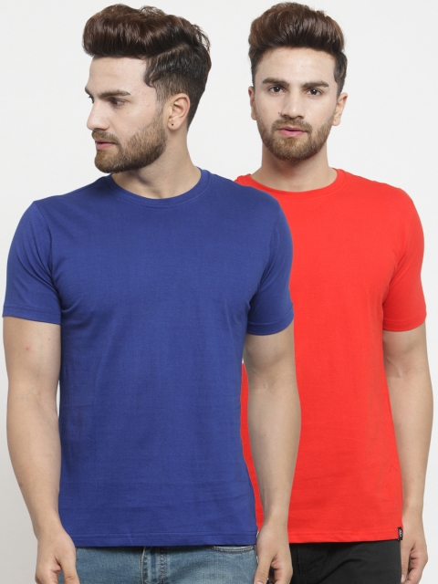 Friskers Men Pack of 2 Solid T-shirts, Red