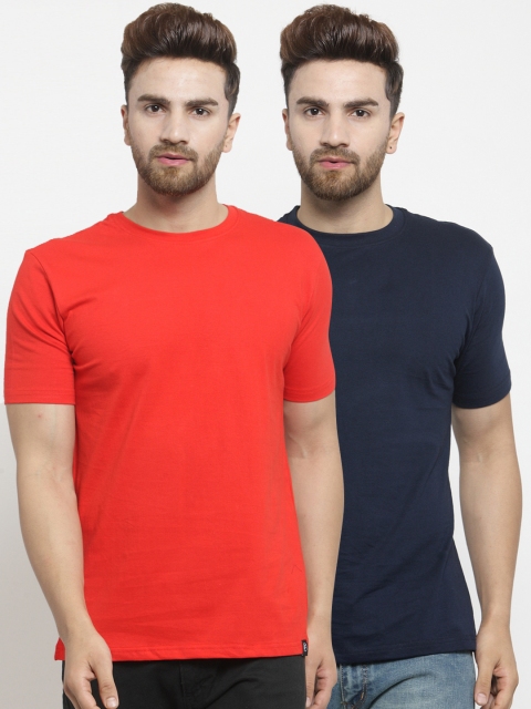 Friskers Men Pack of 2 Solid T-shirts, Red