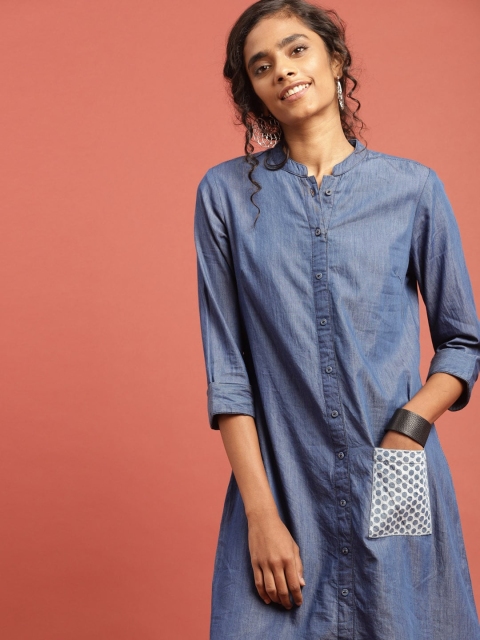 Taavi Women Blue Hand Block Print Legacy Chambray Shirt Sustainable Dress with Contrast Pocket
Taavi Women Blue Hand Block Print Legacy Chambray Shirt Sustainable Dress with Contrast Pocket