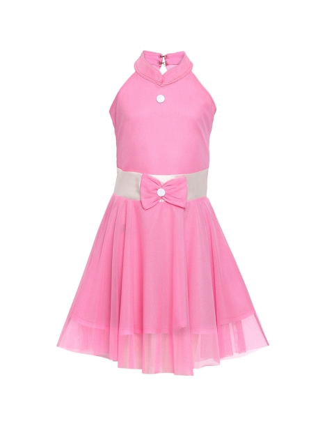 Aarika Girls Pink Solid Fit and Flare Dress