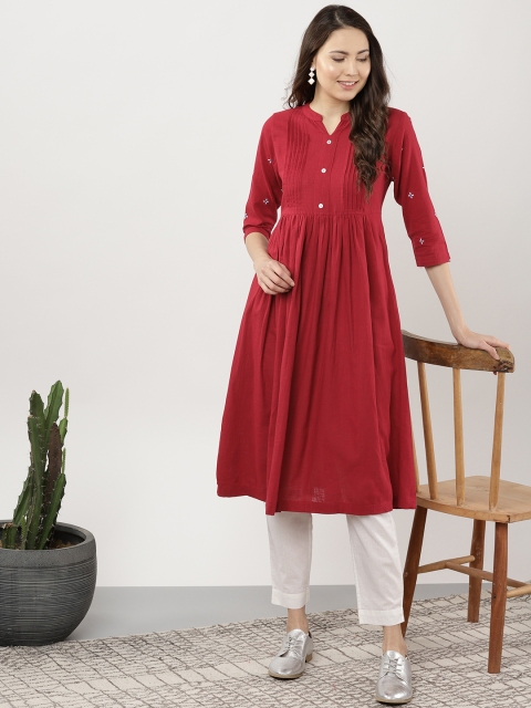 Sangria Women Maroon Solid A-Line Kurta