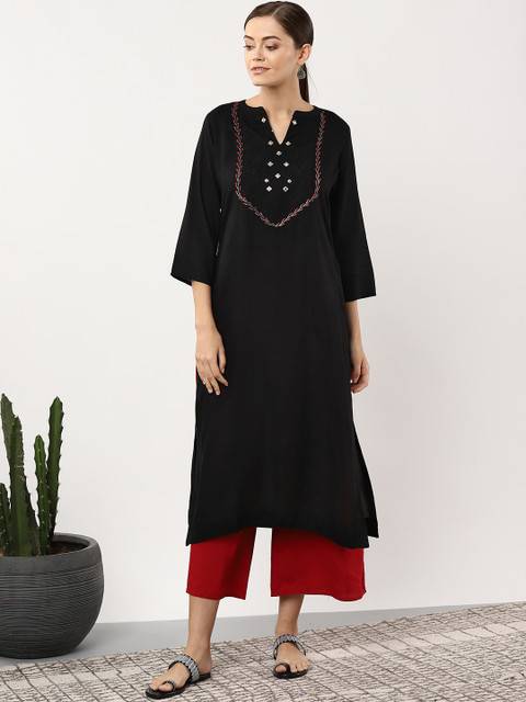Sangria Women Black Yoke Design Straight Kurta 
Sangria Women Black Yoke Design Straight Kurta