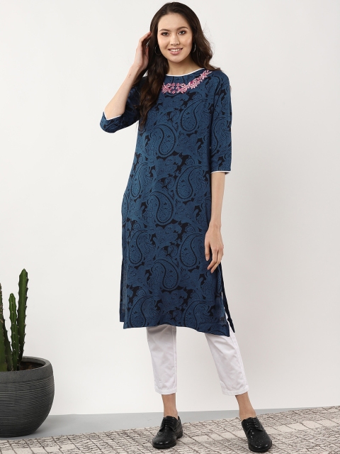 Sangria Women Blue & Black Indie Printed Straight Kurta With Embroidered Neck Detail
Sangria Women Blue & Black Indie Printed Straight Kurta With Embroidered Neck Detail