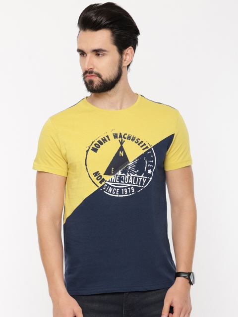 People Men Yellow Colourblocked Round Neck T-shirt