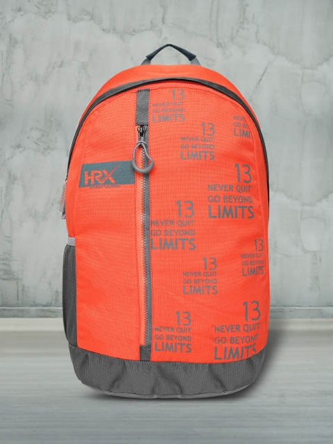 HRX by Hrithik Roshan Unisex Orange & Grey Typography Laptop Backpack