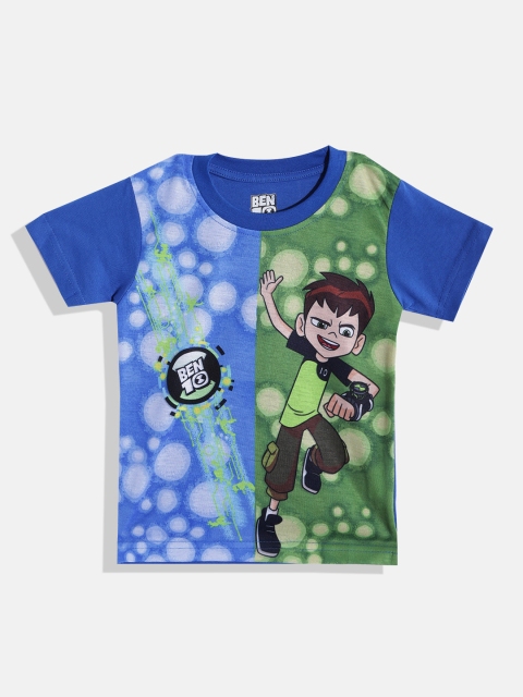 Eteenz Boys Blue & Green Ben 10 Print T-shirt