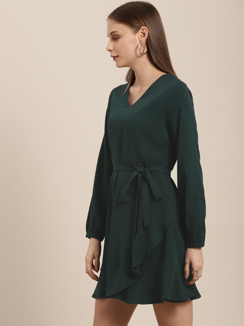 her by invictus Women Green Solid Wrap Dress