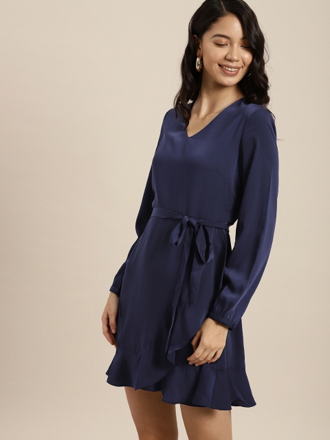 her by invictus Women Navy Blue Solid A-Line Dress