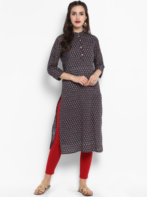 aayusika Women Black Printed Straight Kurta