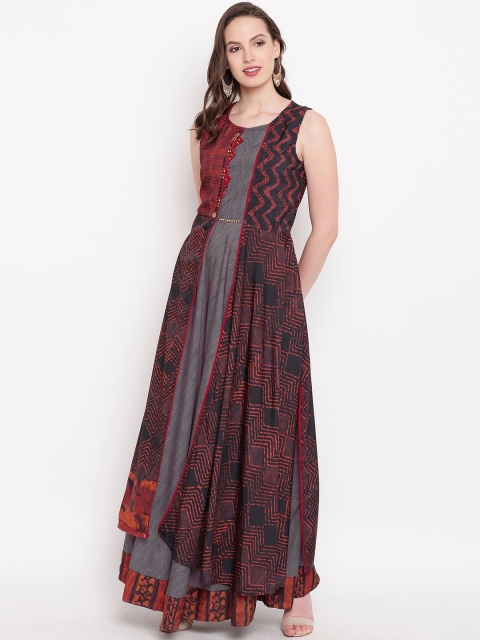 Kvsfab Women Black & Brown Printed A-Line Kurta