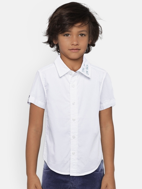 United Colors of Benetton Boys White Regular Fit Printed Back Casual Shirt