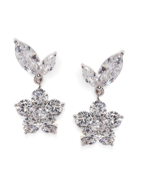 Amavi Silver-Toned Floral Stone -Studded Drop Earrings
Amavi Silver-Toned Floral Stone -Studded Drop Earrings