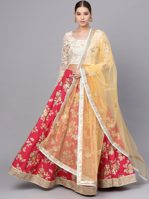 Inddus Pink & Off-White Embroidered Semi-Stitched Lehenga & Unstitched Blouse with Dupatta
Inddus Pink & Off-White Embroidered Semi-Stitched Lehenga & Unstitched Blouse with Dupatta